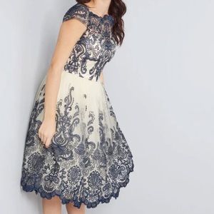 Navy embroidered tulle dress